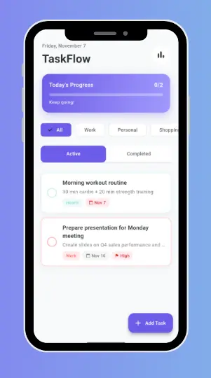 تطبيق Flutter لإدارة المهام + تصميم احترافي +و تخزين محلي