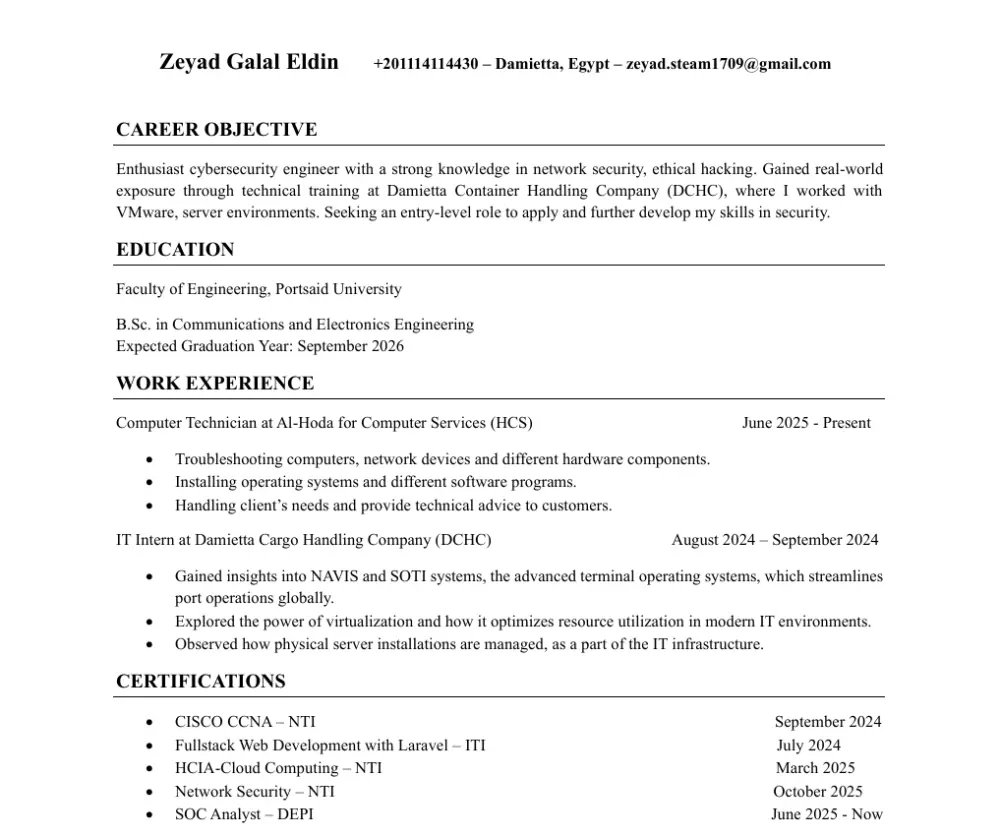 تصميم سيرة ذاتية احترافية طبقا لمواصفات الATS صفحة واحدة بصيغة PDF