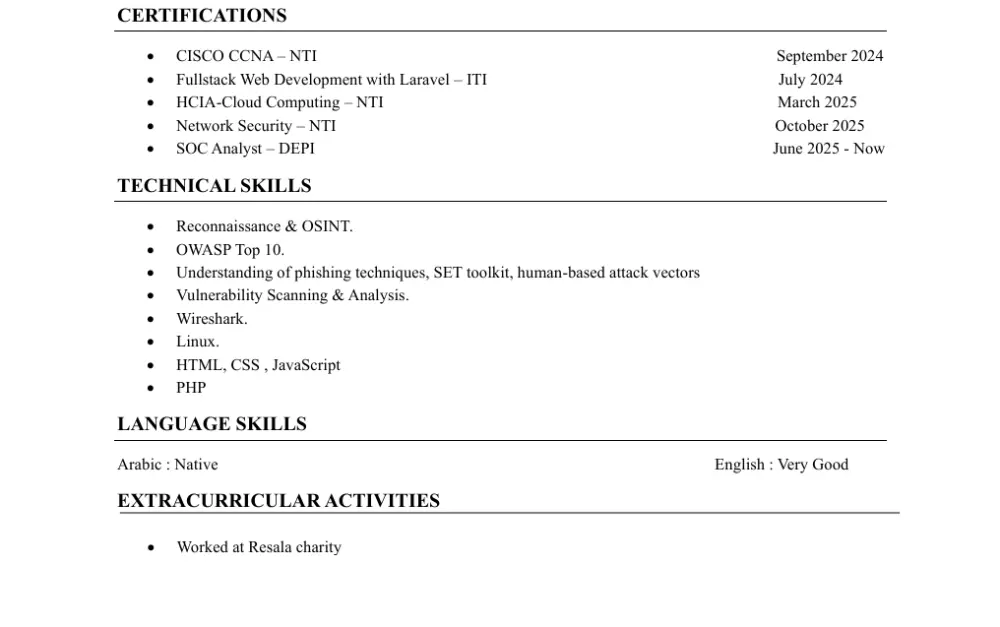 تصميم سيرة ذاتية احترافية طبقا لمواصفات الATS صفحة واحدة بصيغة PDF