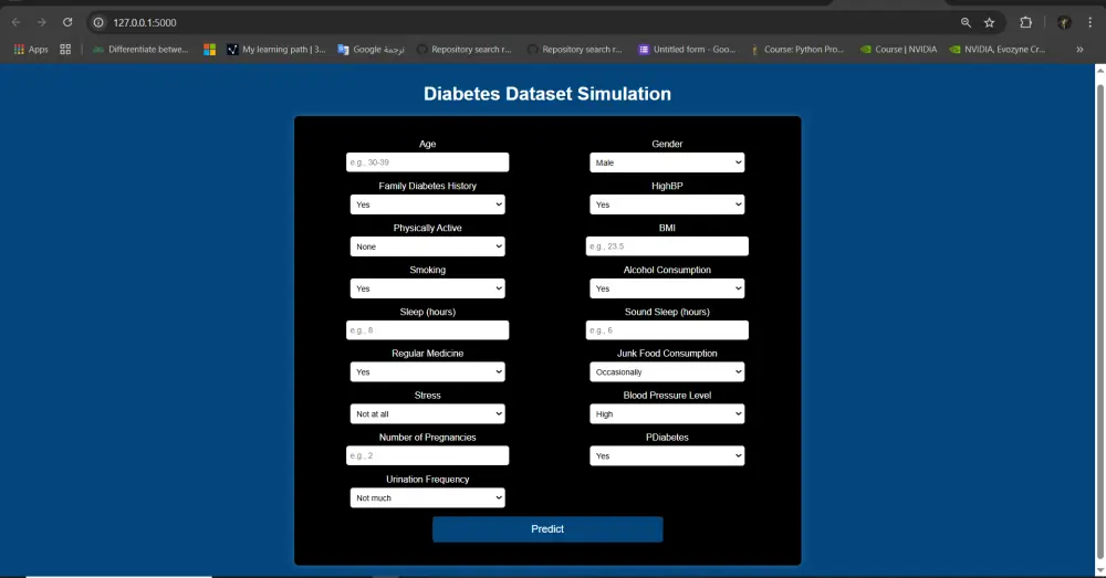 نظام ذكي للتنبؤ بمرض السكري باستخدام تقنيات تعلم الآلة