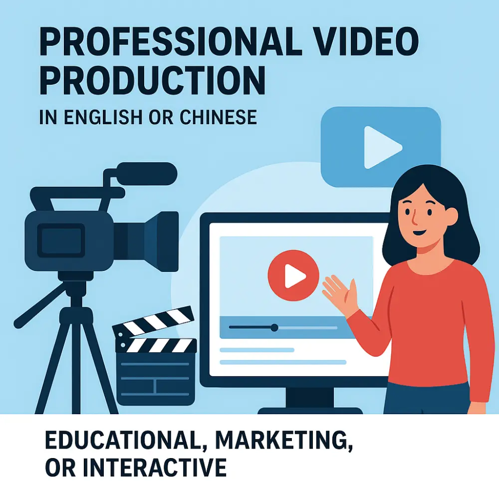 صناعة فيديوهات احترافية باللغة الإنجليزية أو الصينية (تعليمي – تسويقي – تفاعلي )