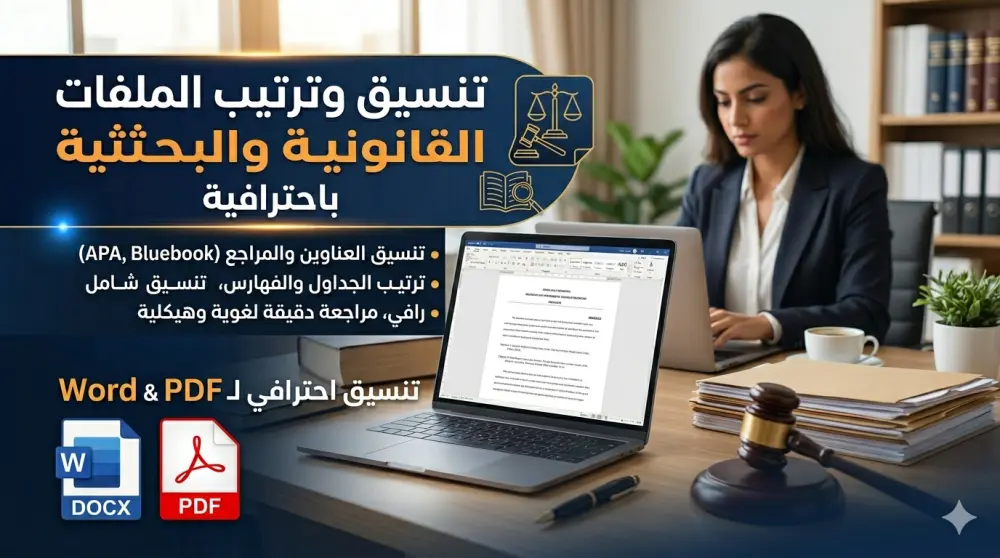 تنسيق وترتيب الملفات القانونية والبحثية باحترافية (Word & PDF)