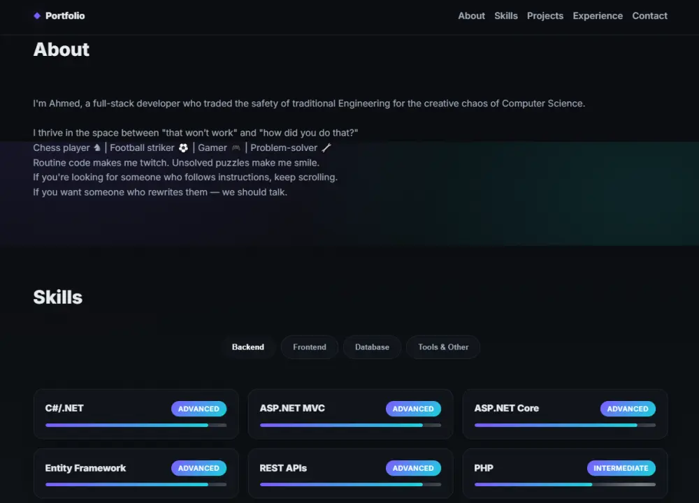 تصميم بورتفوليو شخصي باستخدام HTML ,CSS,JavaScript,Bootstrap