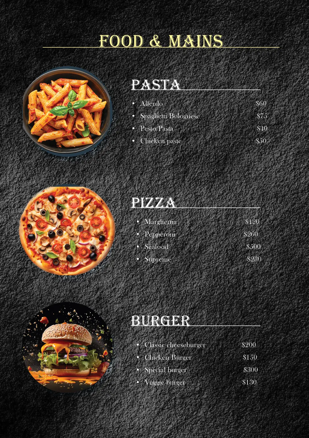 سأقوم بتصميم منيو مطعم احترافي بجودة عالية وأسلوب جذاب، مع اختيار ألوان وصور مناسبة لهوية المكان وترتيب العناصر بشكل منظم وواضح لجذب العملاء وزيادة المبيعات.