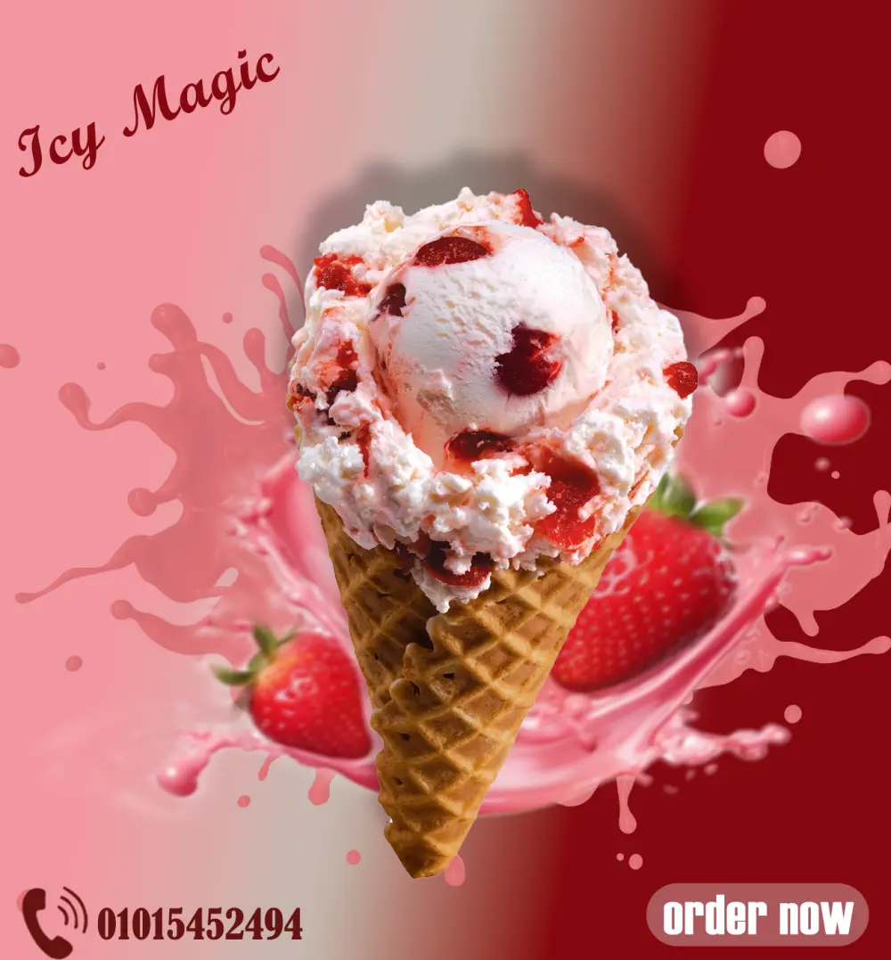 هقدملك خدمة تصميم إعلانات سوشيال ميديا احترافية خاصة بمنتجات الآيس كريم أو أي منتجات غذائية بشكل عام  التصميم بيكون جذّاب واحترافي جدًا، يعكس هوية المنتج ويشد انتباه العميل من أول نظرة