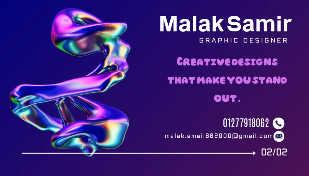 سوف أقدّم لك تصميم كارت عمل (Business Card) احترافي وجاهز للطباعة، بتصميم مميز يعكس هوية مشروعك، وبجودة عالية وصيغ مناسبة للطباعة والاستخدام الرقمي.