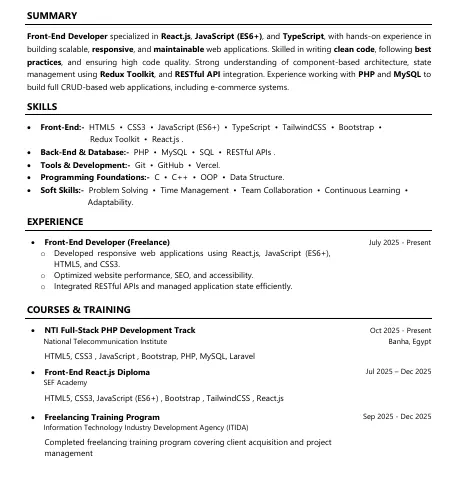 تصميم CV احترافي متوافق مع نظام ATS