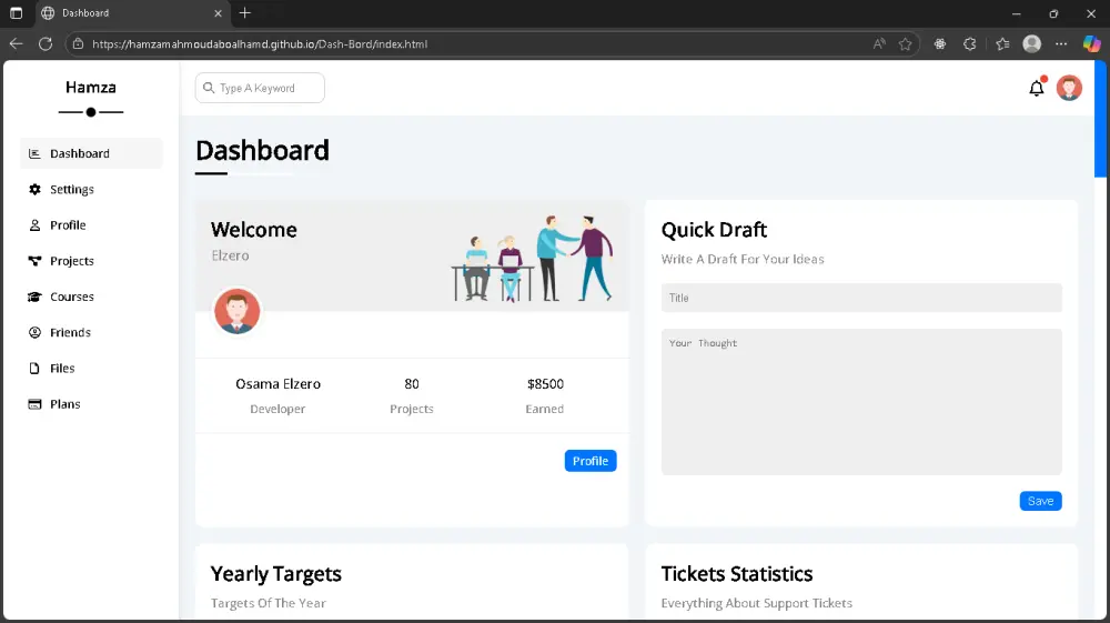 سأقوم بتصميم Dashboard أو لوحة تحكم متجاوبة باحترافية (Frontend Only)
