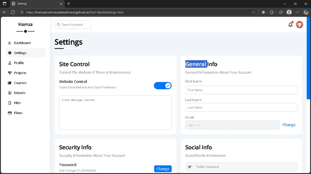 سأقوم بتصميم Dashboard أو لوحة تحكم متجاوبة باحترافية (Frontend Only)