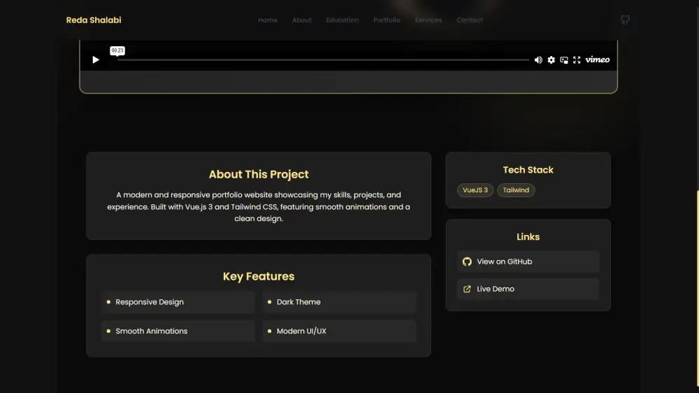 بورتفوليو شخصي احترافي ومتجاوب بـ HTML, Tailwind,Vue