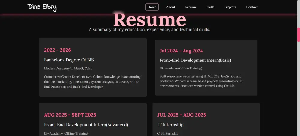 تصميم وبرمجة موقع شخصي (Portfolio) بسيط ومتجاوب باستخدام HTML وCSS وJavaScript