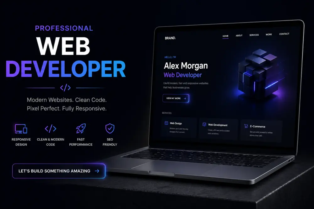 تصميم وتطوير موقع Landing Page أو Portfolio احترافي بتصميم عصري، متجاوب مع جميع الأجهزة، وكود نظيف وسريع.