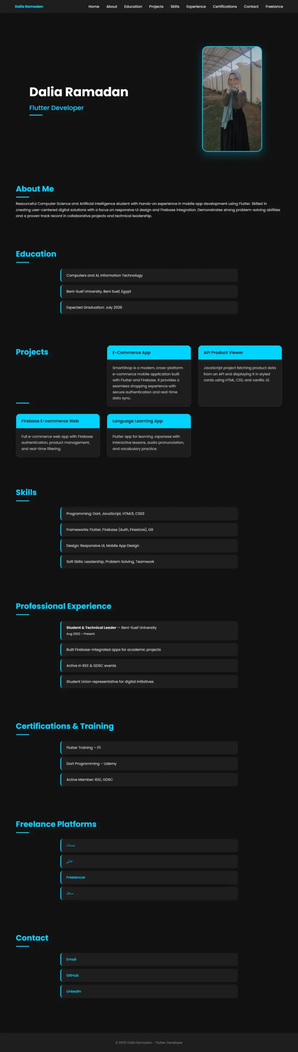 بورتفوليو شخصي احترافي بتصميم دقيق بـ HTML & CSS (Responsive + قابل للتعديلات)
