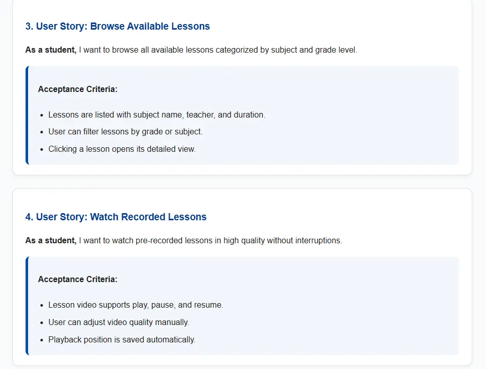 كتابة قصص المستخدم (User Stories) ومعايير القبول