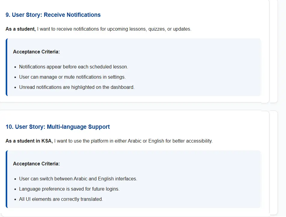 كتابة قصص المستخدم (User Stories) ومعايير القبول