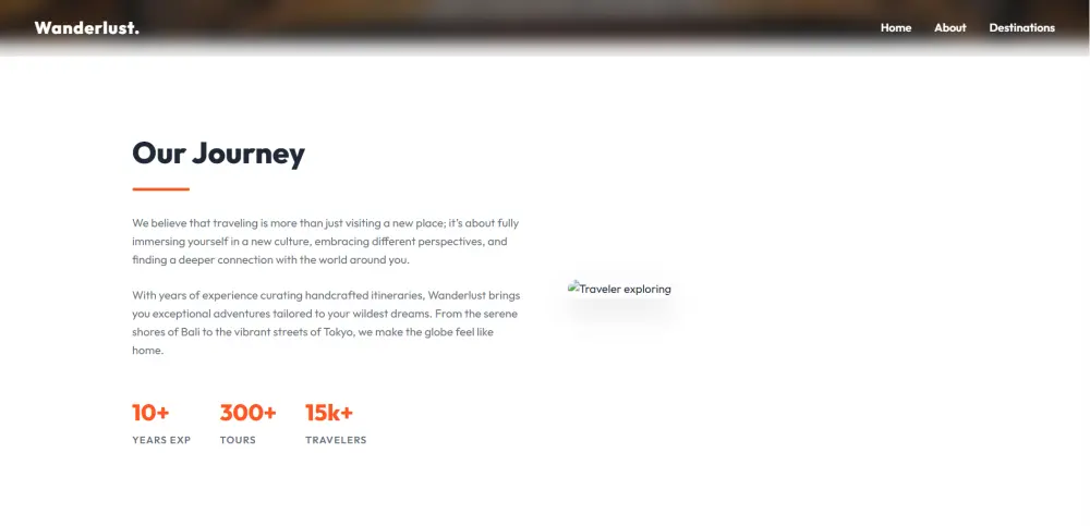 تصميم وتطوير موقع سياحي احترافي (Landing Page) مشابه لفكرة موقع Wanderlust