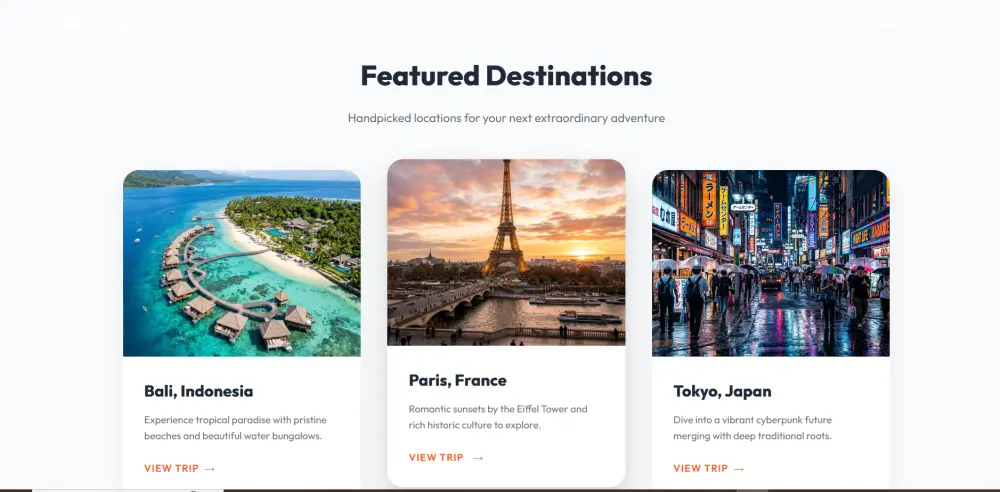 تصميم وتطوير موقع سياحي احترافي (Landing Page) مشابه لفكرة موقع Wanderlust