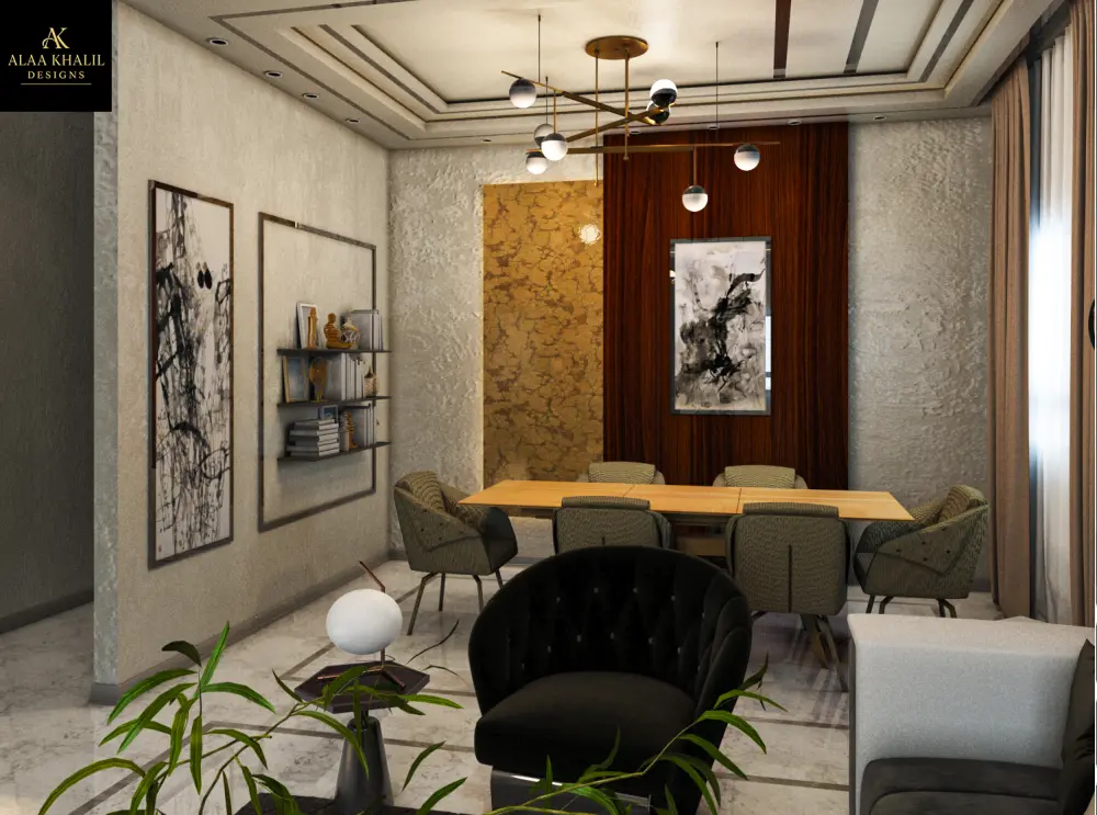 خدمة تصميم داخلي شامل (مود بورد + تصميم ثلاثي الأبعاد + فهم متطلبات العميل)