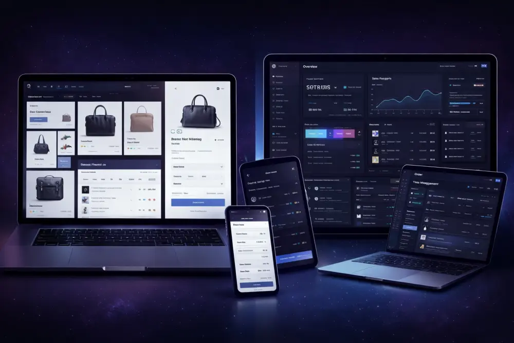 منصة تجارة إلكترونية حديثة بواجهة متجر ولوحة تحكم احترافية (SaaS E-commerce)