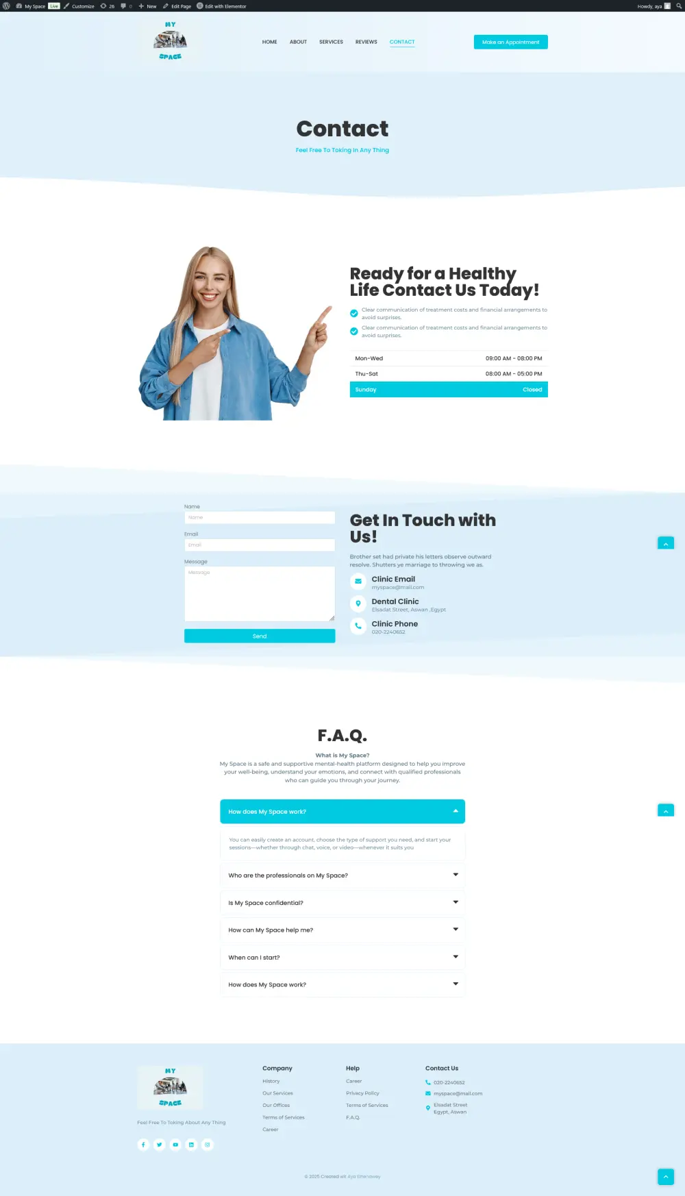 تصميم وتطوير موقع WordPress احترافي لخدمة الصحة النفسية – My Space