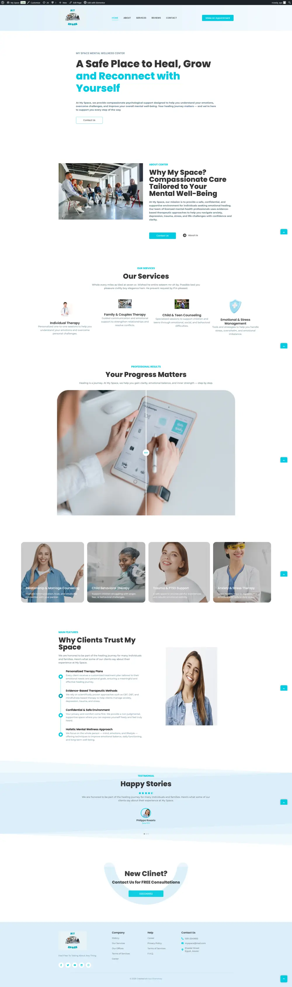 تصميم وتطوير موقع WordPress احترافي لخدمة الصحة النفسية – My Space
