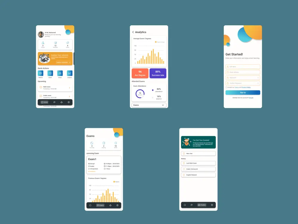 سأقوم بتصميم حتى 5 شاشات لتطبيقك بأسلوب احترافي وبتجربة استخدام مدروسة وفق أحدث معايير التصميم. أعتمد على برنامج Figma لتصميم واجهات مميزة تناسب طبيعة مشروعك وتظهر احترافيته من أول نظرة.