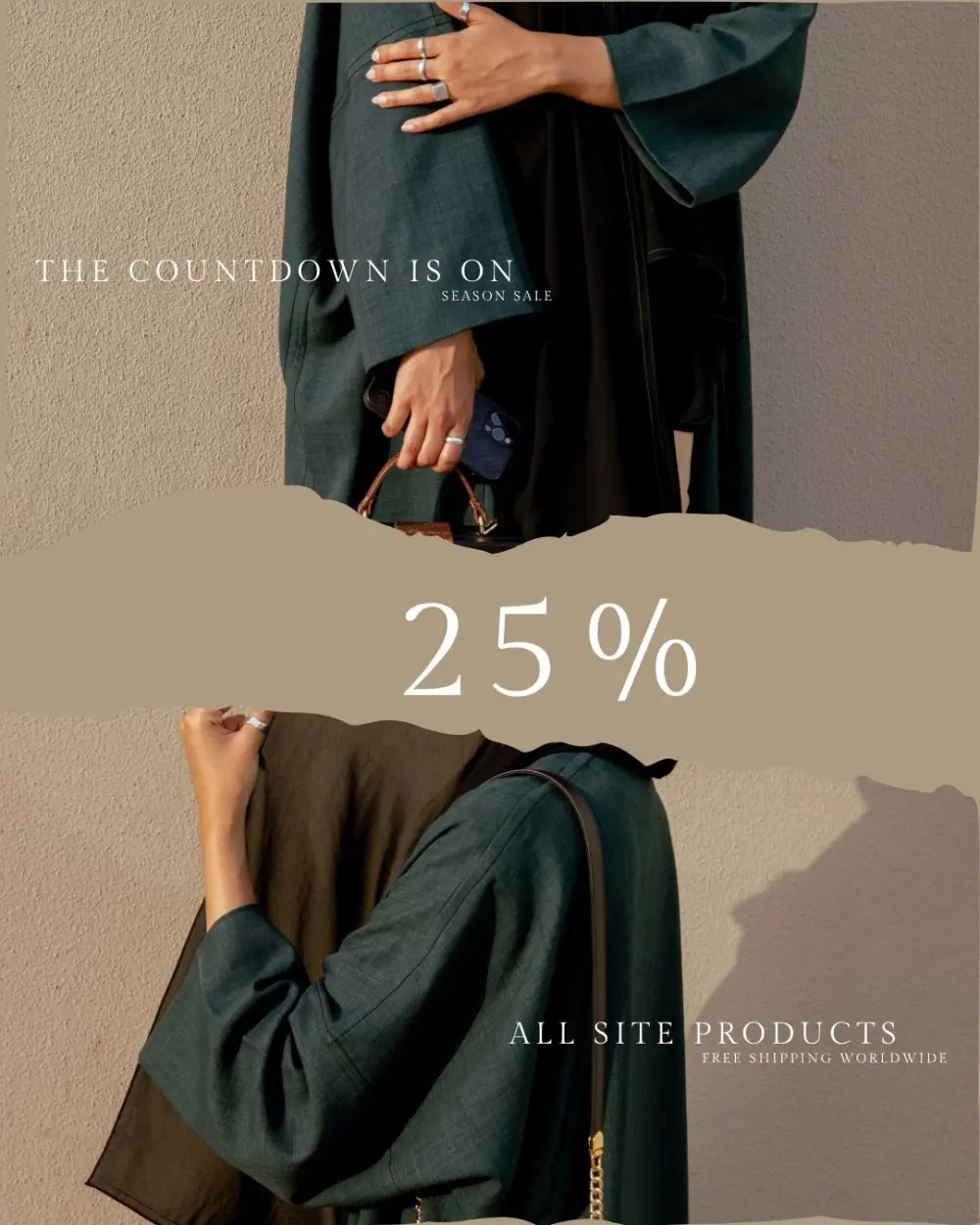 تصميم اعلان سوشيال ميديا مع محتوي للتخفيضات لشركة عبايات