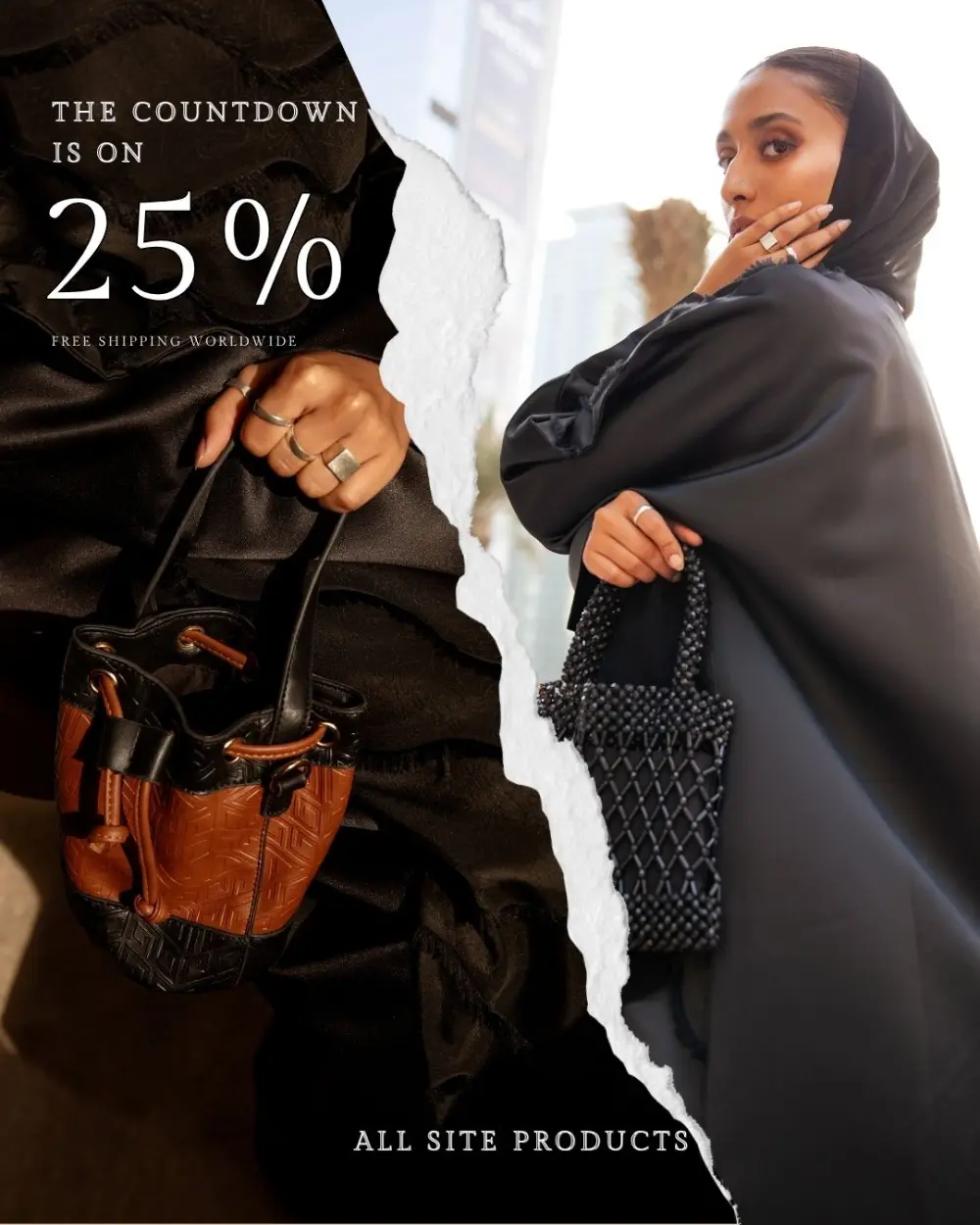 تصميم اعلان سوشيال ميديا مع محتوي للتخفيضات لشركة عبايات