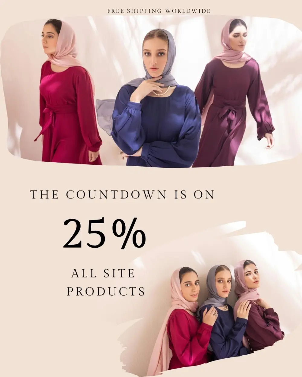 تصميم اعلان سوشيال ميديا مع محتوي للتخفيضات لشركة عبايات