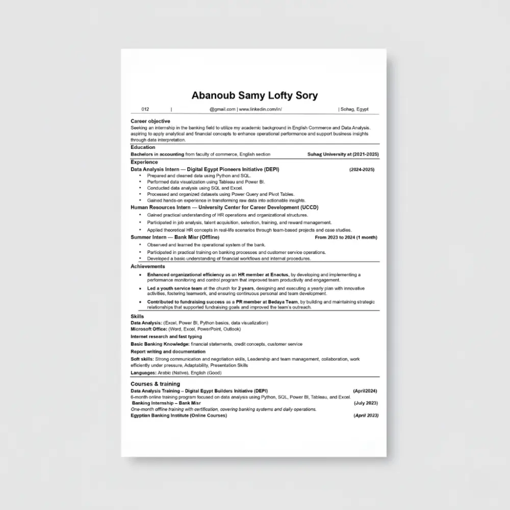 تصميم وتحسين سيرة ذاتية احترافية متوافقة مع معايير الـ ATS