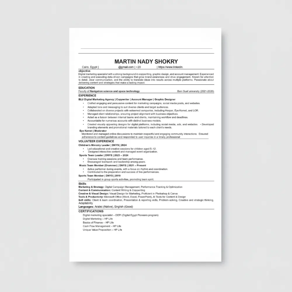 تصميم وتحسين سيرة ذاتية احترافية متوافقة مع معايير الـ ATS