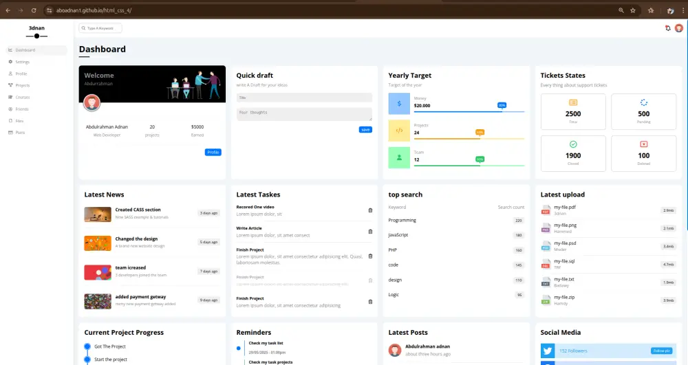 تصميم وتطوير صفحة هبوط و لوحة تحكم وقياده