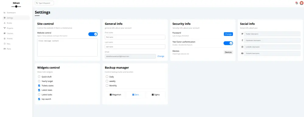 تصميم وتطوير صفحة هبوط و لوحة تحكم وقياده