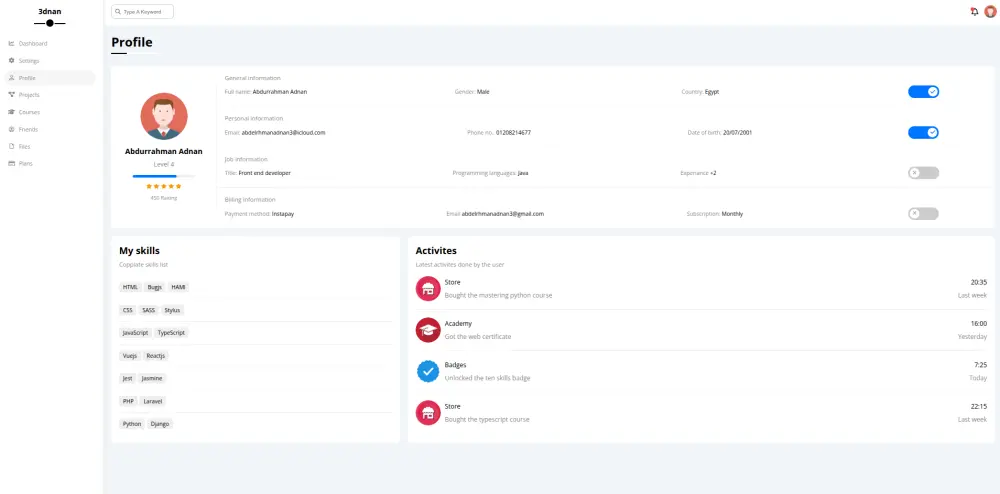 تصميم وتطوير صفحة هبوط و لوحة تحكم وقياده