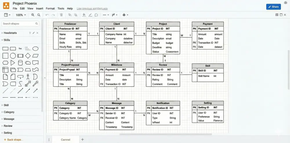 تصميم مخطط ERD احترافي ودقيق لقاعدة البيانات