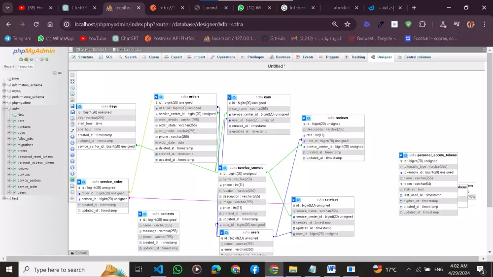 بناء داتا بيز باستخدام my sql وبناء APIs باستخدام laravel