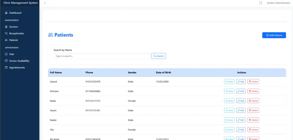 تصميم وتطوير نظام إدارة عيادة متكامل Clinic Management System باستخدام ASP.NET Core + SQL