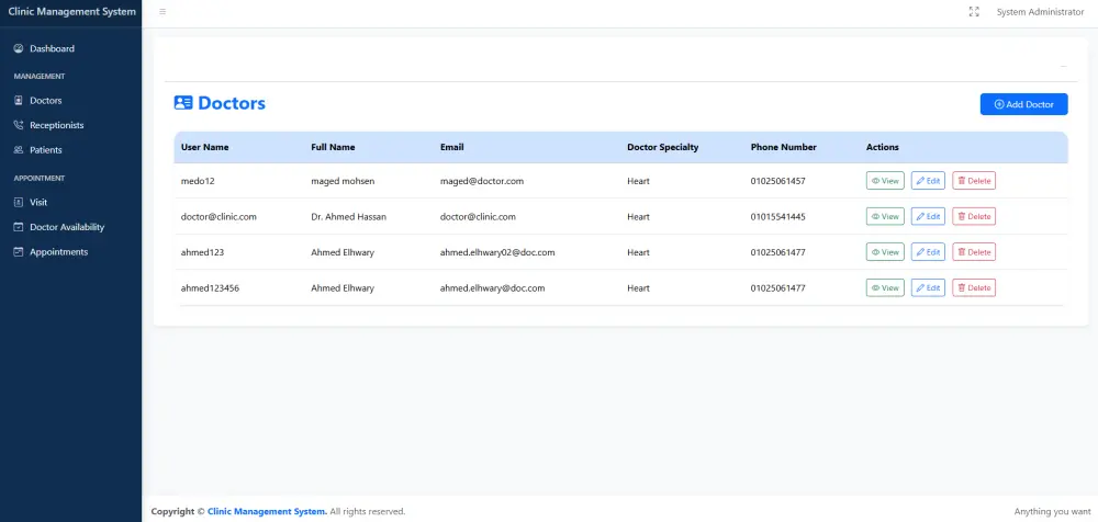 تصميم وتطوير نظام إدارة عيادة متكامل Clinic Management System باستخدام ASP.NET Core + SQL