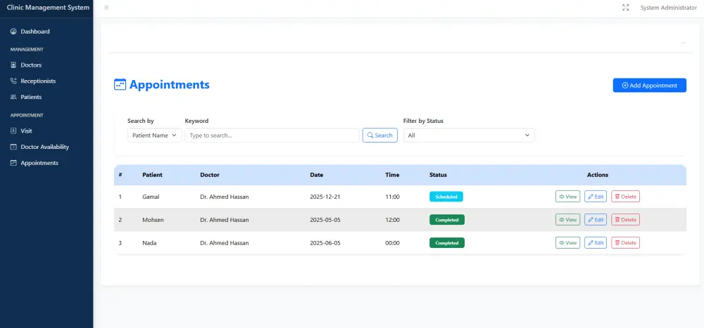 تصميم وتطوير نظام إدارة عيادة متكامل Clinic Management System باستخدام ASP.NET Core + SQL
