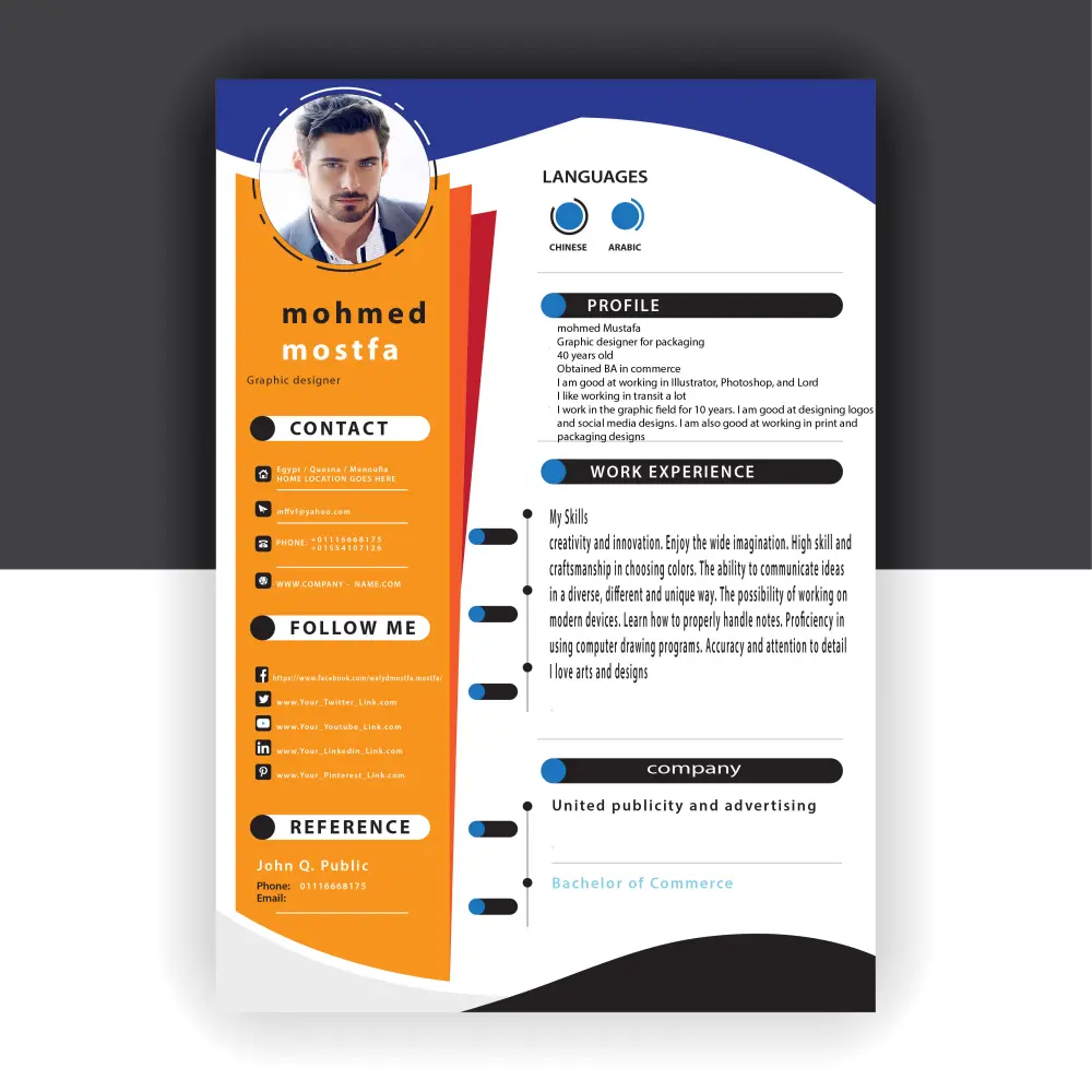 تصميم cv ( سيرة ذاتية ) باحترافية عالية