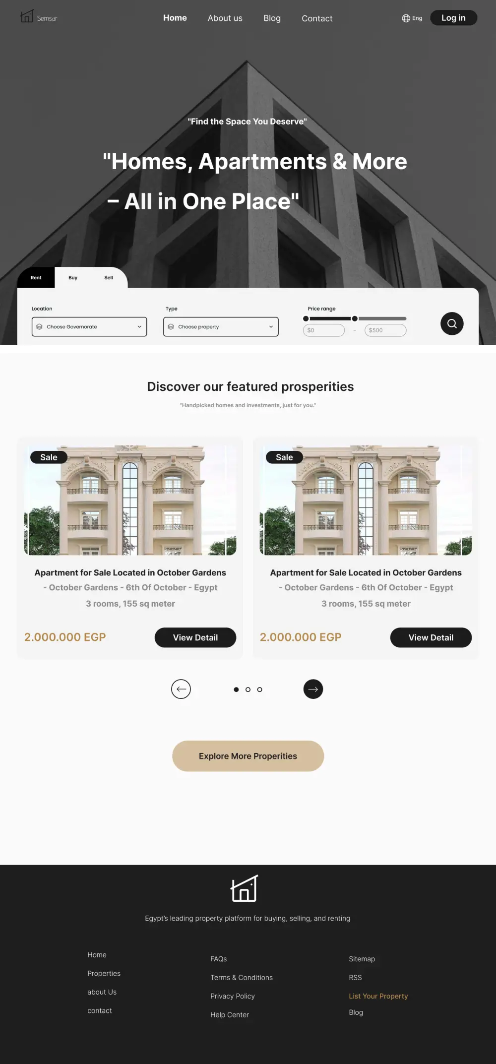 تصميم صفحة هبوط لموقع عقارات
