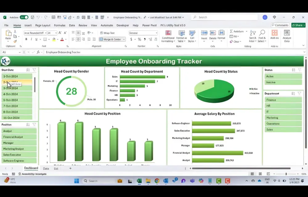 تصميم Employee Onboarding Tracker Dashboard احترافي باستخدام Excel لوحة متابعة متكاملة لموظفيك الجدد، تساعدك على تتبع عملية الانضمام (Onboarding) خطوة بخطوة لضمان تجربة سلسة لكل موظف.