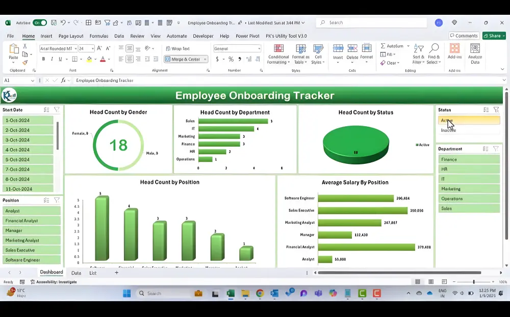 تصميم Employee Onboarding Tracker Dashboard احترافي باستخدام Excel لوحة متابعة متكاملة لموظفيك الجدد، تساعدك على تتبع عملية الانضمام (Onboarding) خطوة بخطوة لضمان تجربة سلسة لكل موظف.