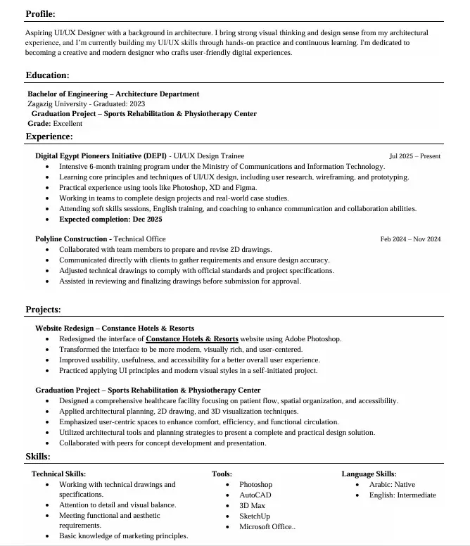 تصميم CV احترافي وجاهز للتقديم يمر بسهولة من نظام ATS