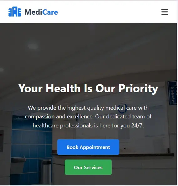 landing page for hospital website