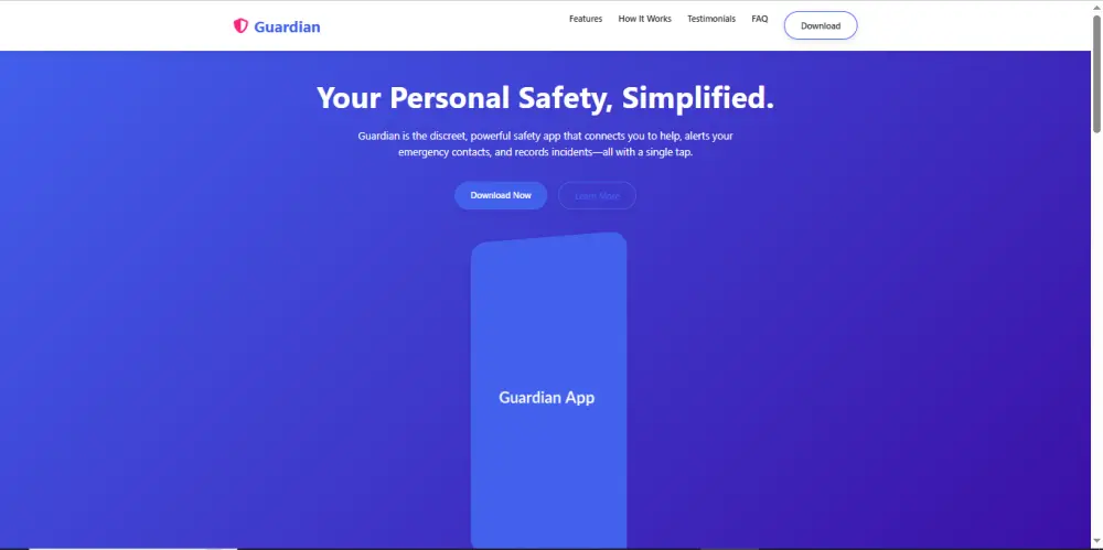 landing page for safety app