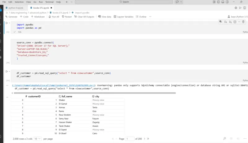 كتابة وتنفيذ استعلامات SQL ومعالجة البيانات باستخدام بايثون