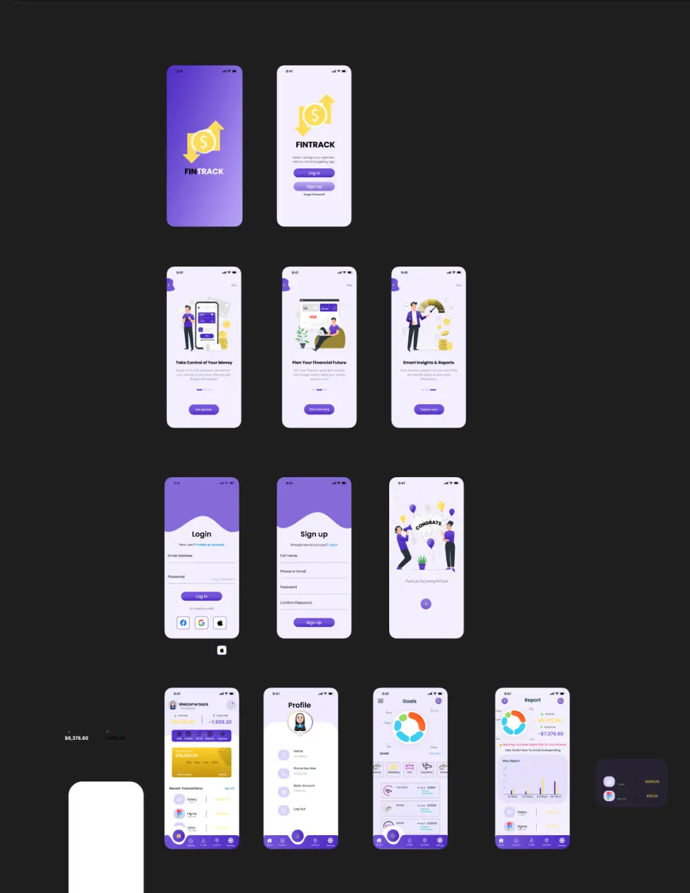 أقدّم تصميم واجهات مستخدم (UI) لــ 15 شاشة بتصميم عصري وسهل الاستخدام، ويشمل ذلك شاشة البداية (Splash)، شاشة الترحيب/Onboarding، وشاشة تسجيل الدخول