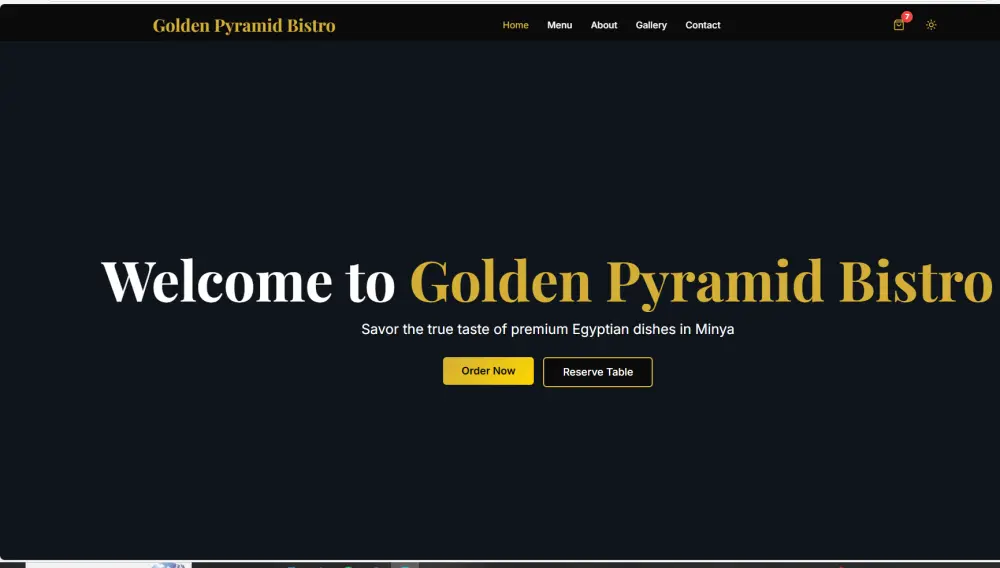تصميم موقع مطعم أو كافيه كامل ومتعدد الصفحات (Home, Menu, About, Gallery, Contact) بتصميم مودرن وفخم يعرض أطباقك، صور المكان والفريق، ويسمح للعملاء بالطلب أو الحجز مباشرة عبر WhatsApp بسهولة وثقة.
