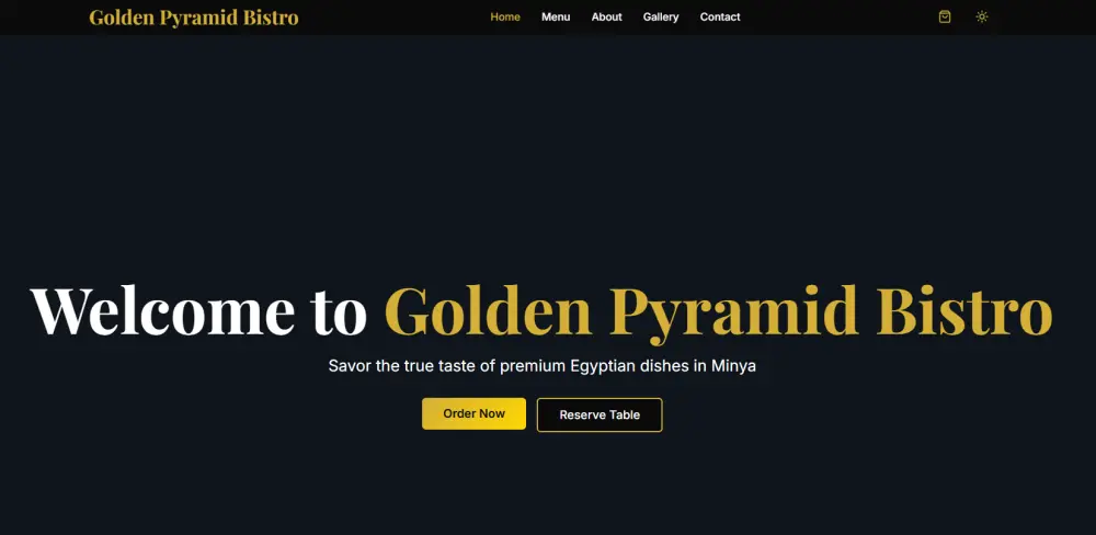 تصميم موقع مطعم أو كافيه كامل ومتعدد الصفحات (Home, Menu, About, Gallery, Contact) بتصميم مودرن وفخم يعرض أطباقك، صور المكان والفريق، ويسمح للعملاء بالطلب أو الحجز مباشرة عبر WhatsApp بسهولة وثقة.